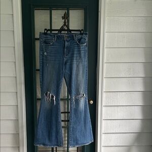 American Eagle Outfitters Distressed Blue Wide Leg Jeans